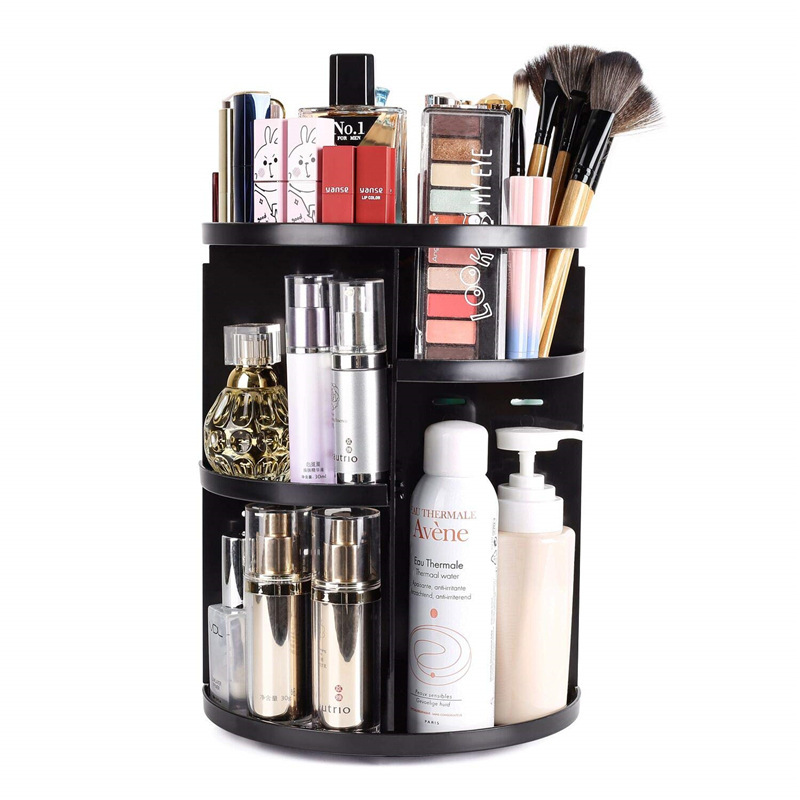 360 Degree Rotating Jewellery Cosmetic Makeup Shelf Organizer (Black)