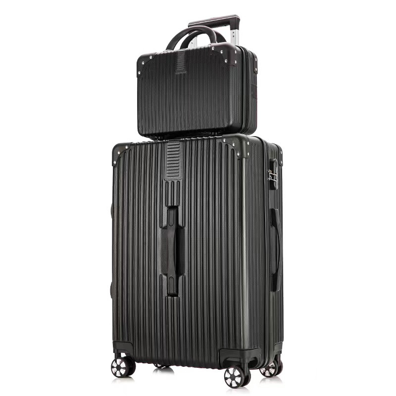2-Piece Ultra Light Tough Standard Cabin Luggage Suitcase Set (Black)