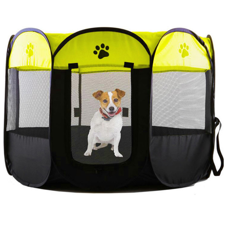 Large Portable Foldable Pet Dog Cat Playpen (Large, Black & Yellow)
