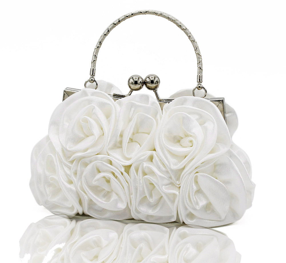 Deluxe Rose Ladies Event Evening Purse Bag (White)