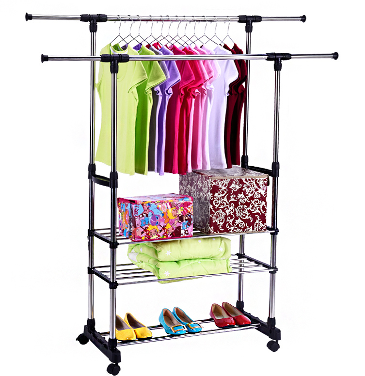Double 3-Tier Portable Stainless Steel Clothes Shoes Organiser Hanger Rack Garment Dryer