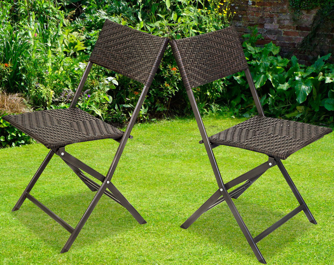 2 x Alfresco Rattan Wicker Folding Outdoor Chairs