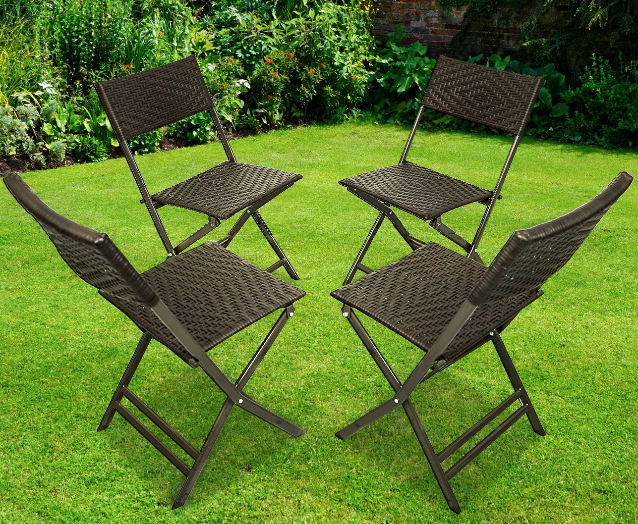 4 x Alfresco Rattan Wicker Folding Outdoor Chairs