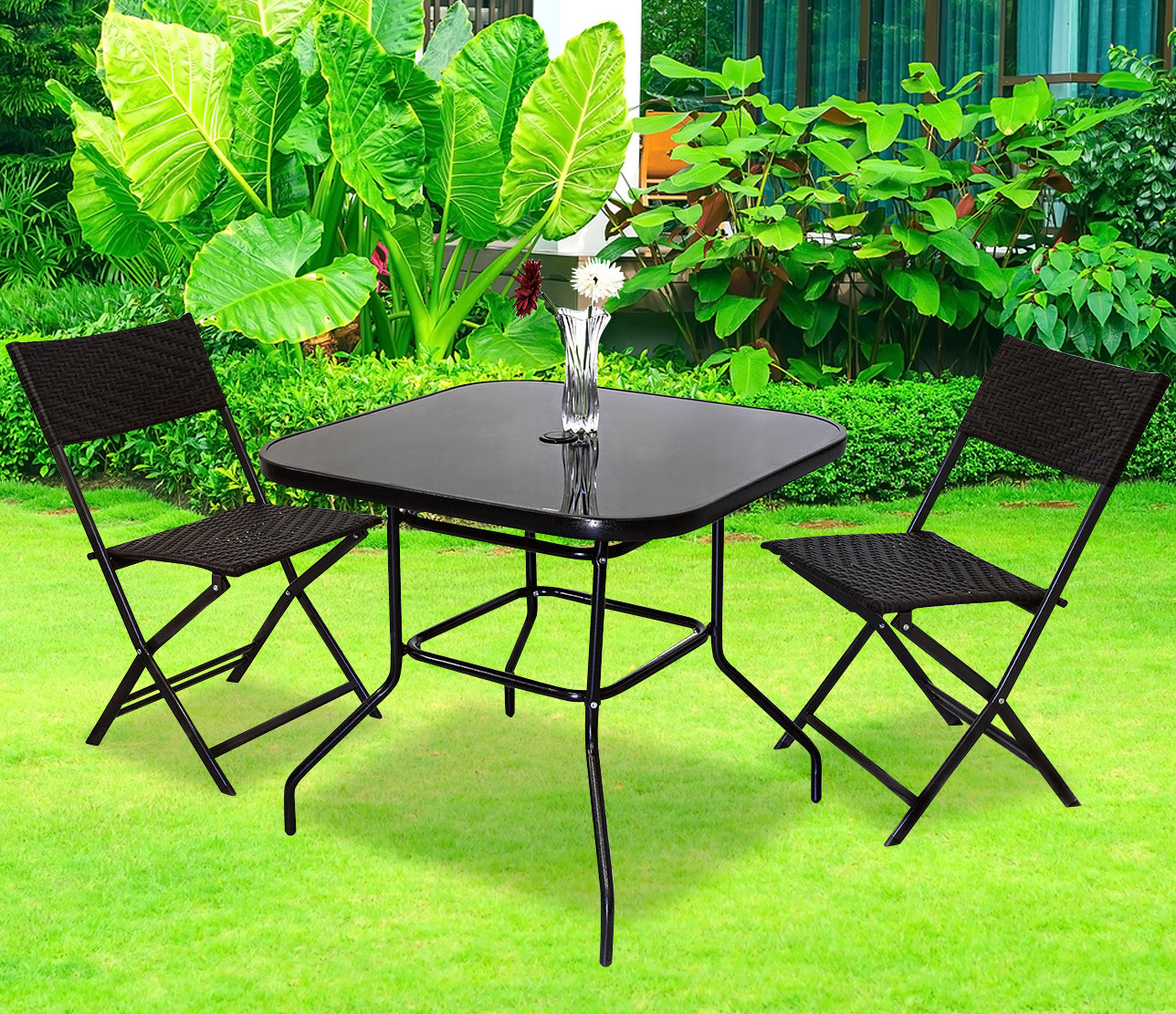 Alfresco 3 Piece Outdoor Setting (2 Rattan Chairs & Square Table)