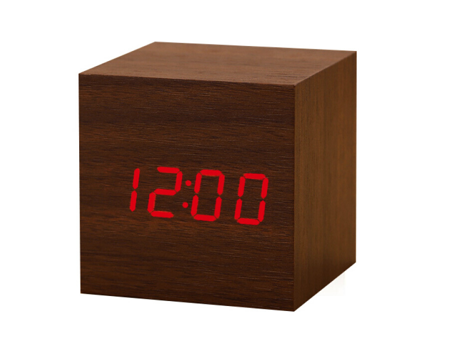 LED Wooden Block Desk Alarm Clock
