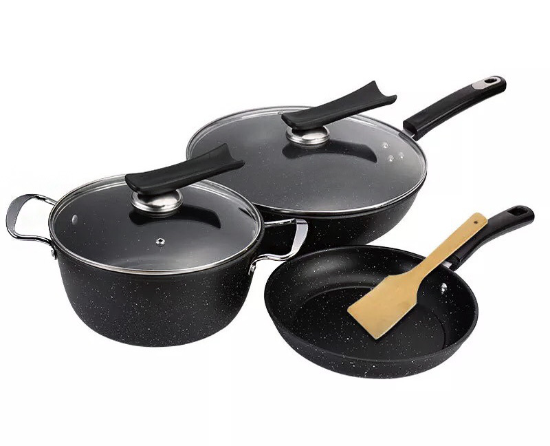 3-Piece Large Deluxe Stone Non-Stick Frying Pan Pot Cookware Set