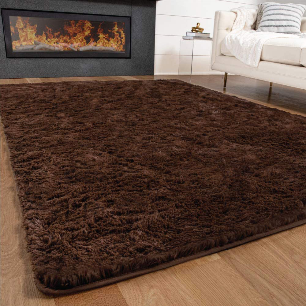 Large Soft Shag Rug Carpet Mat (Chocolate, 230 x 160)