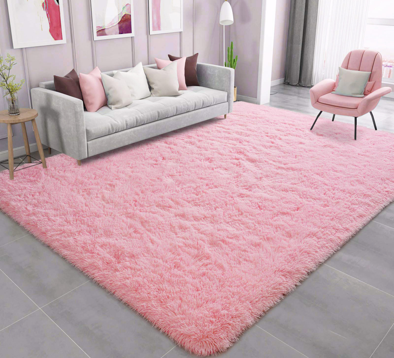 Large Soft Shag Rug Carpet Mat (Pink, 230 x 160)