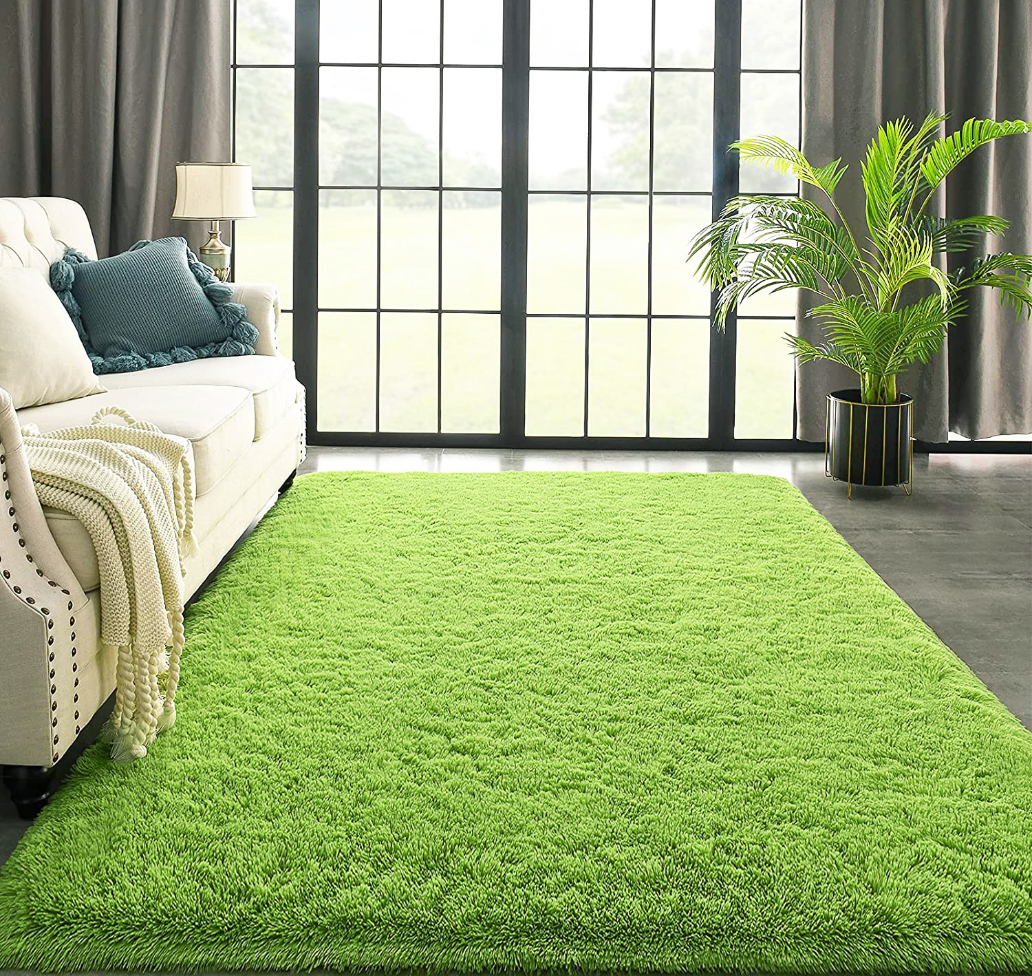 Soft Shag Rug Carpet Mat (Green,160 x 120)