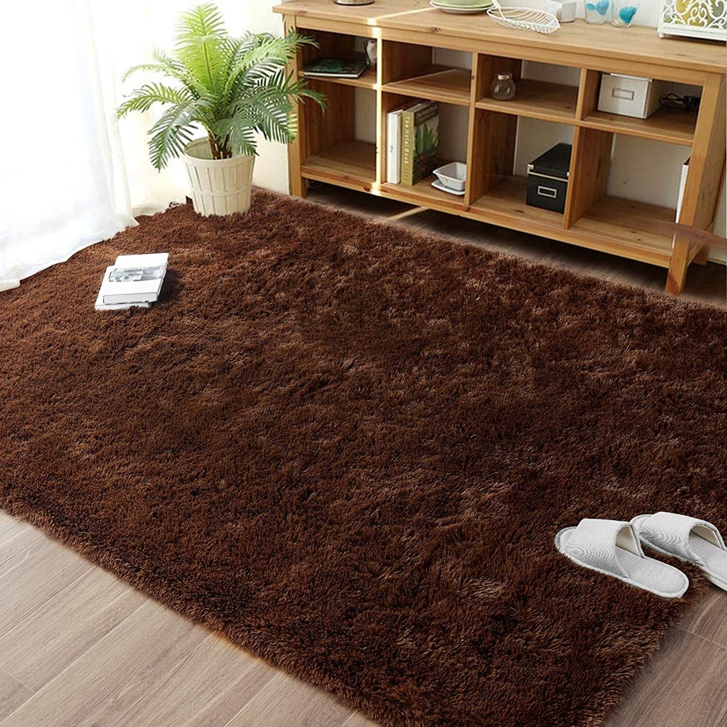Soft Shag Rug Carpet Mat (Chocolate, 160 x 120)
