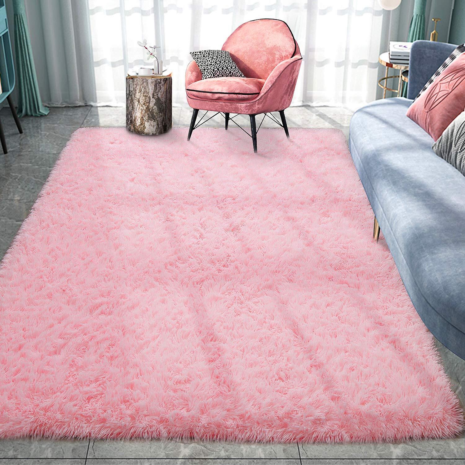Soft Shag Rug Carpet Mat (Pink, 160 x 120)
