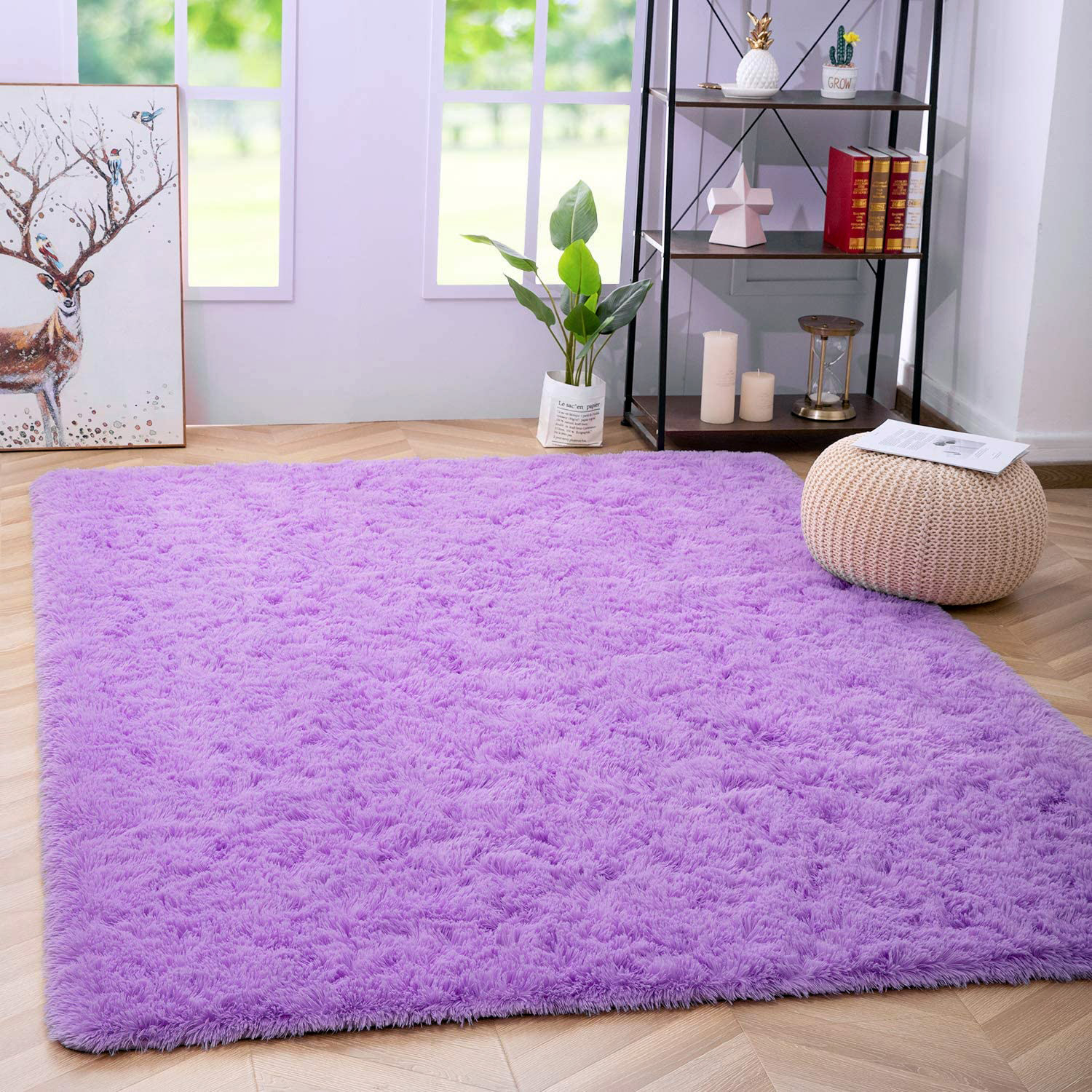 Soft Shag Rug Carpet Mat (Purple, 160 x 120)