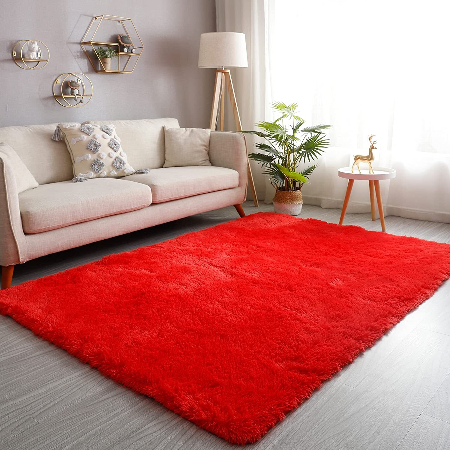 Soft Shag Rug Carpet Mat (Red, 160 x 120)
