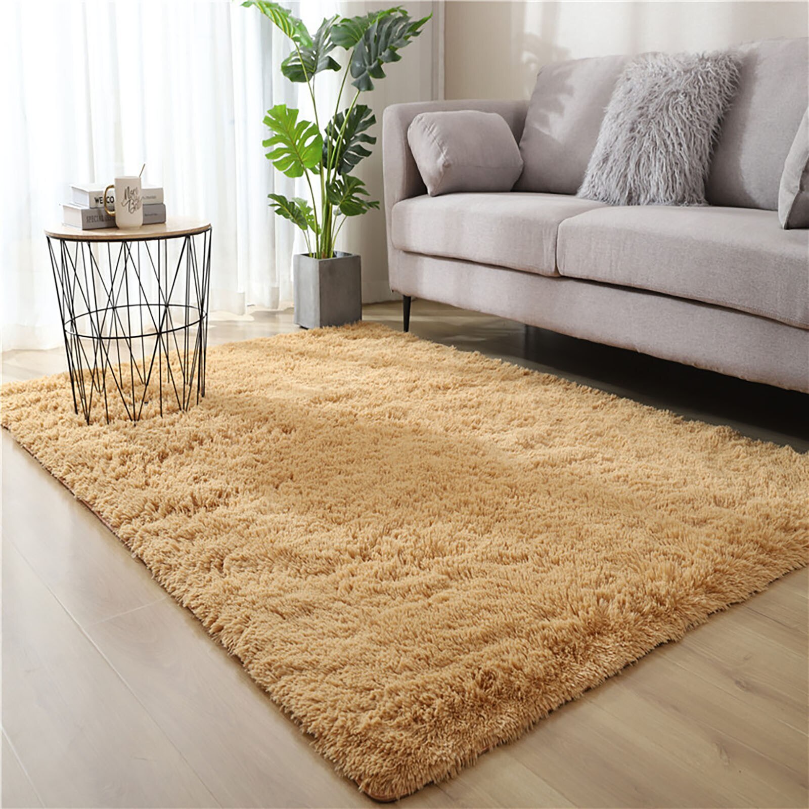Soft Shag Rug Carpet Mat (Caramel, 160 x 120)