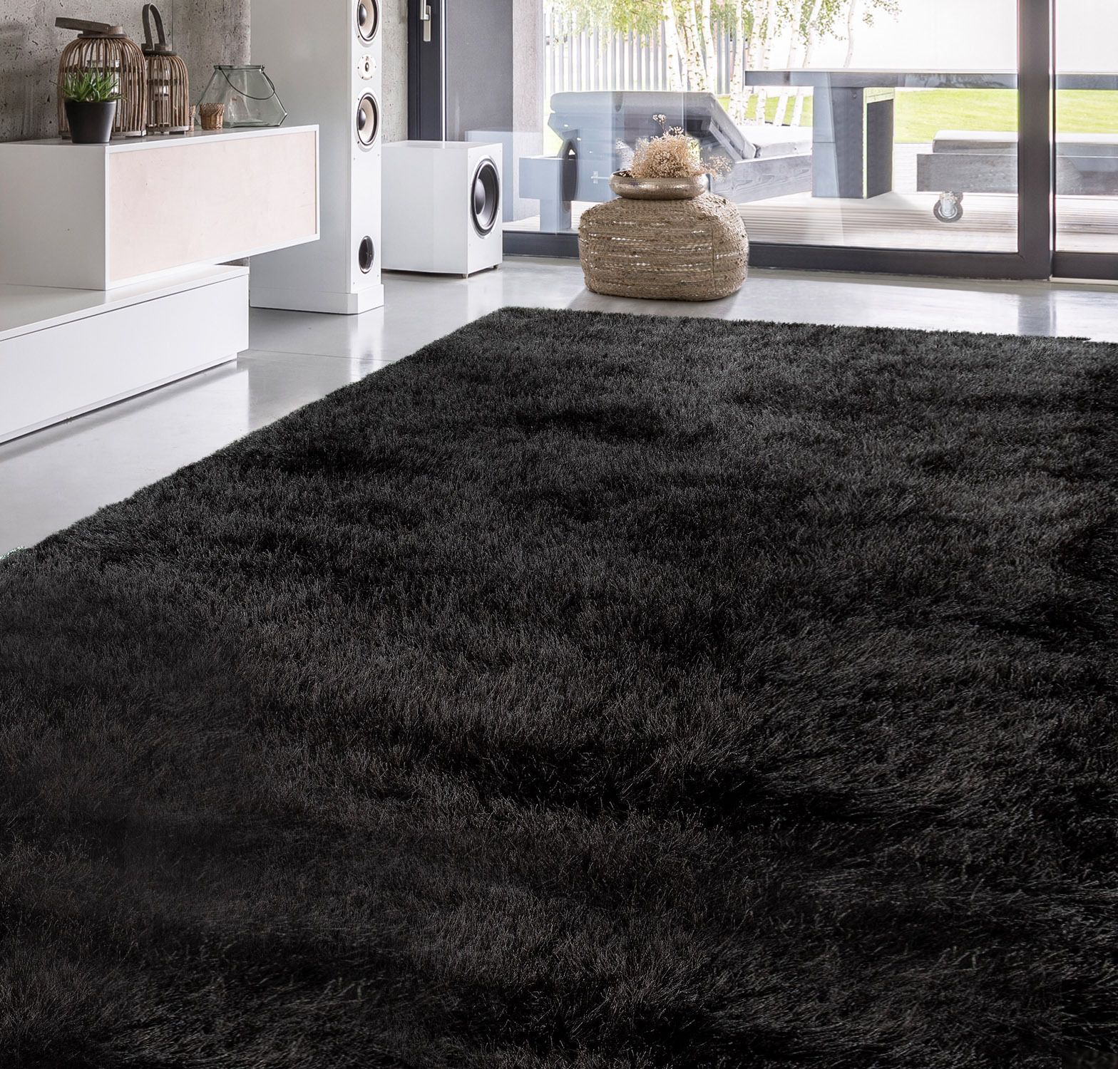 4m Extra Large Plush Shag Rug Carpet Mat (Black, 200 x 400cm)