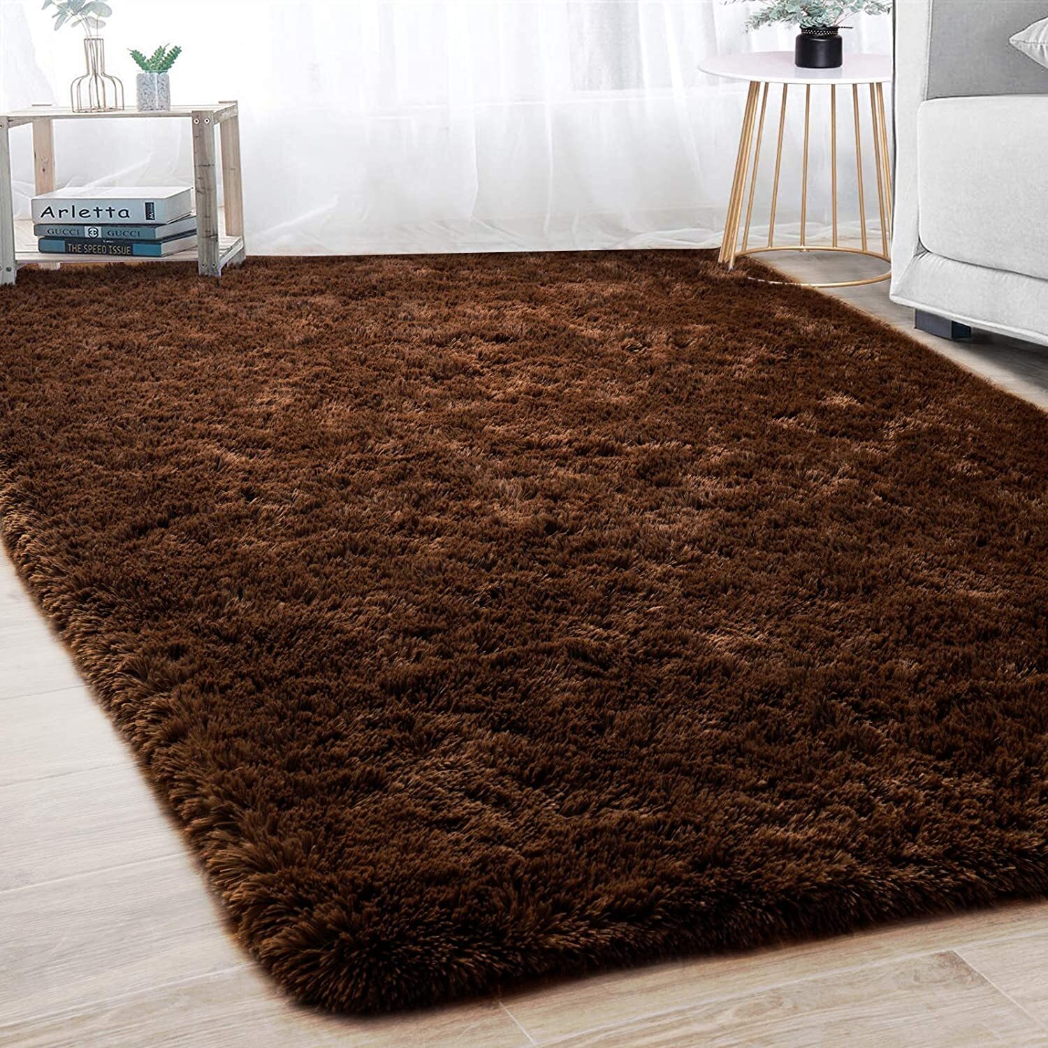 XL Extra Large Soft Shag Rug Carpet Mat (Chocolate, 300 x 200)