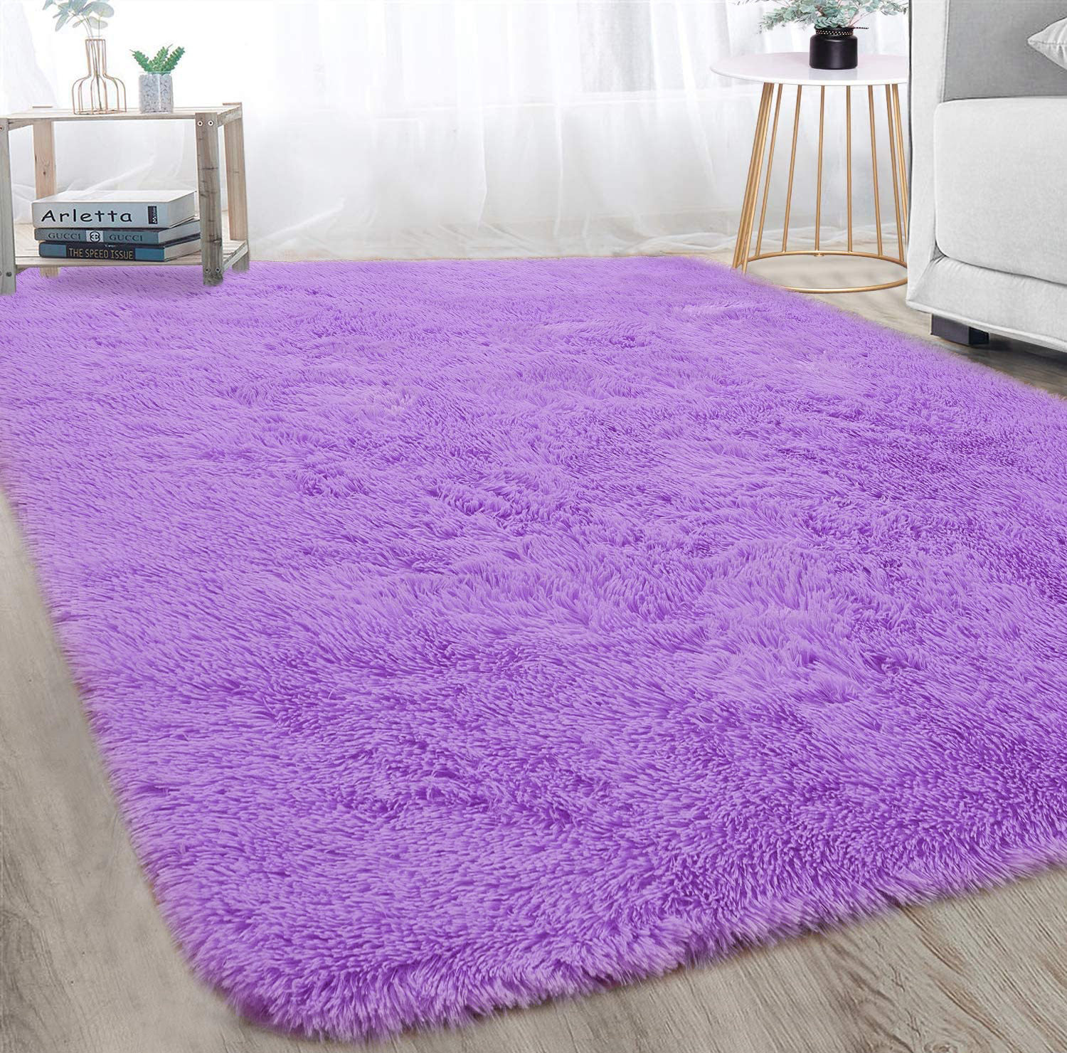XL Extra Large Soft Shag Rug Carpet Mat (Purple, 300 x 200)