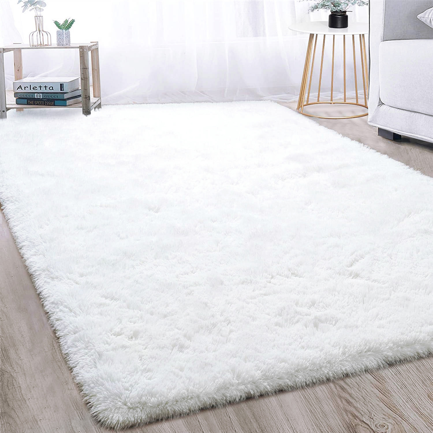 XL Extra Large Soft Shag Rug Carpet Mat (White, 300 x 200)