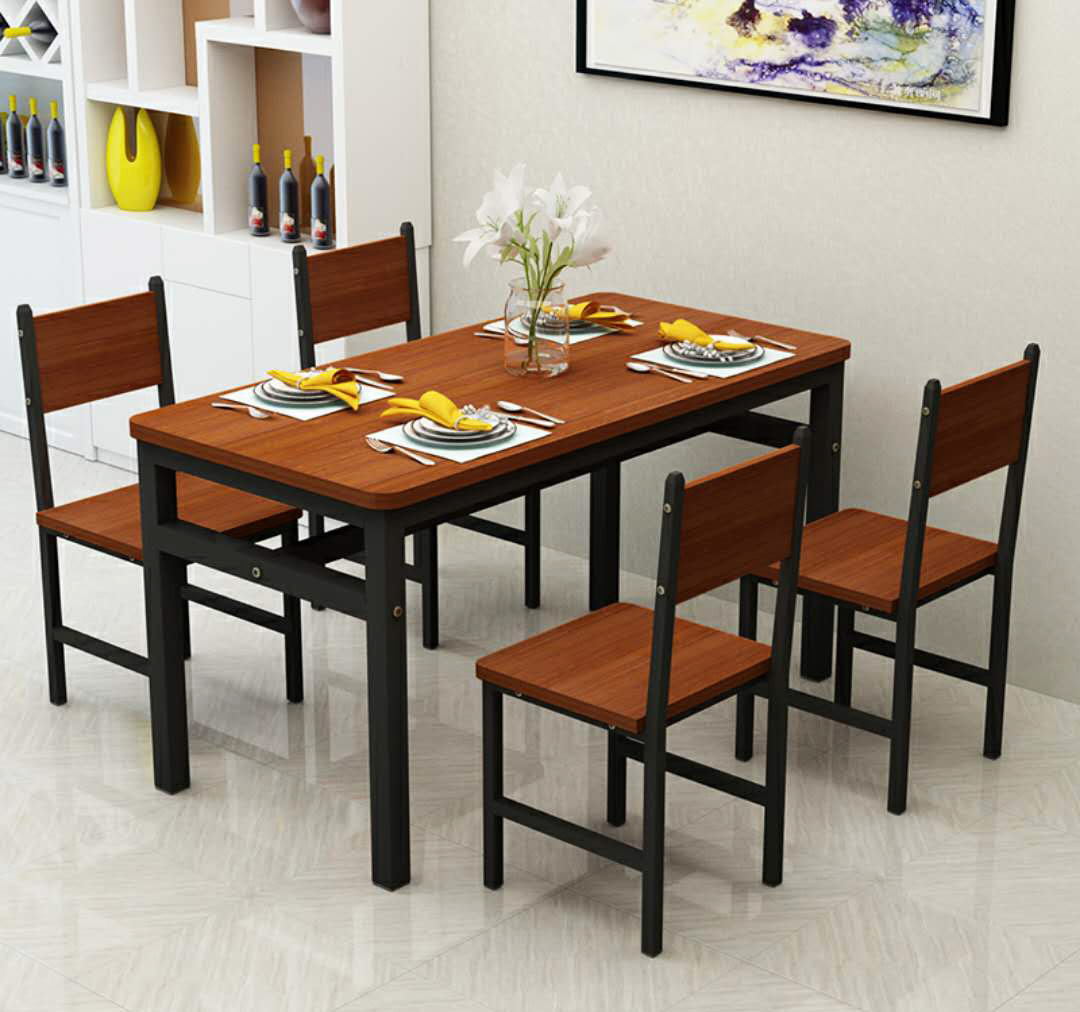 5 x Piece Set Bliss Large Wood & Steel Dining Table & Chairs (Oak & Black)