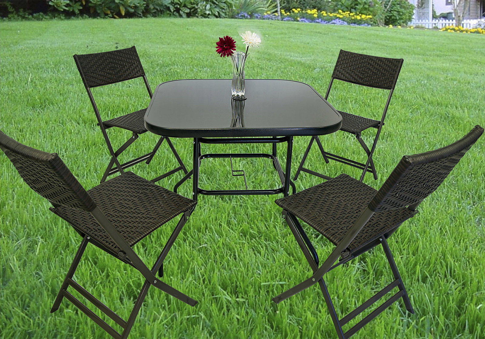 Alfresco 5 Piece Outdoor Setting (4 Rattan Chairs & Square Table)