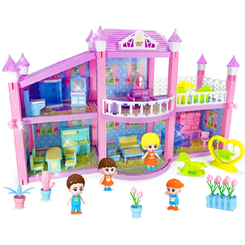 Multi-level Large Mansion Castle Doll House Palace Toy Set with Furniture