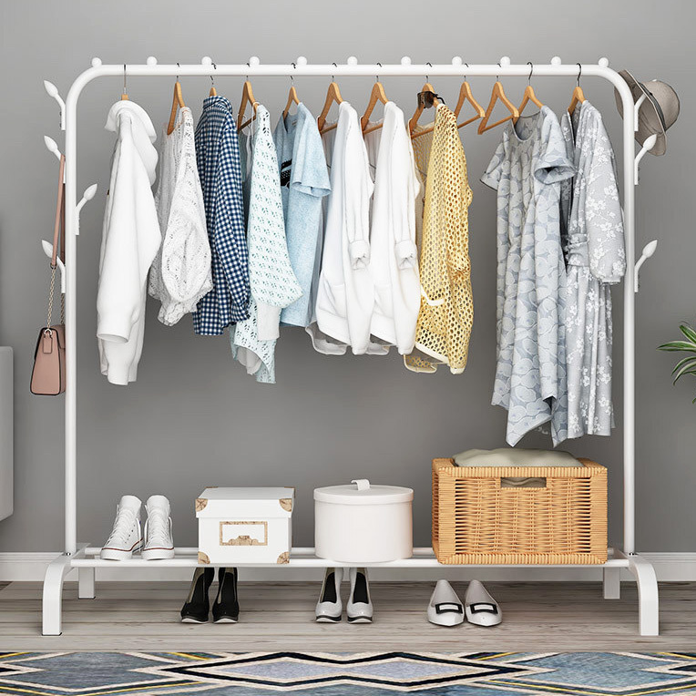 Large 1.5m Wide Coat Hanging Stand Wardrobe Clothes Hanger Rack (White)
