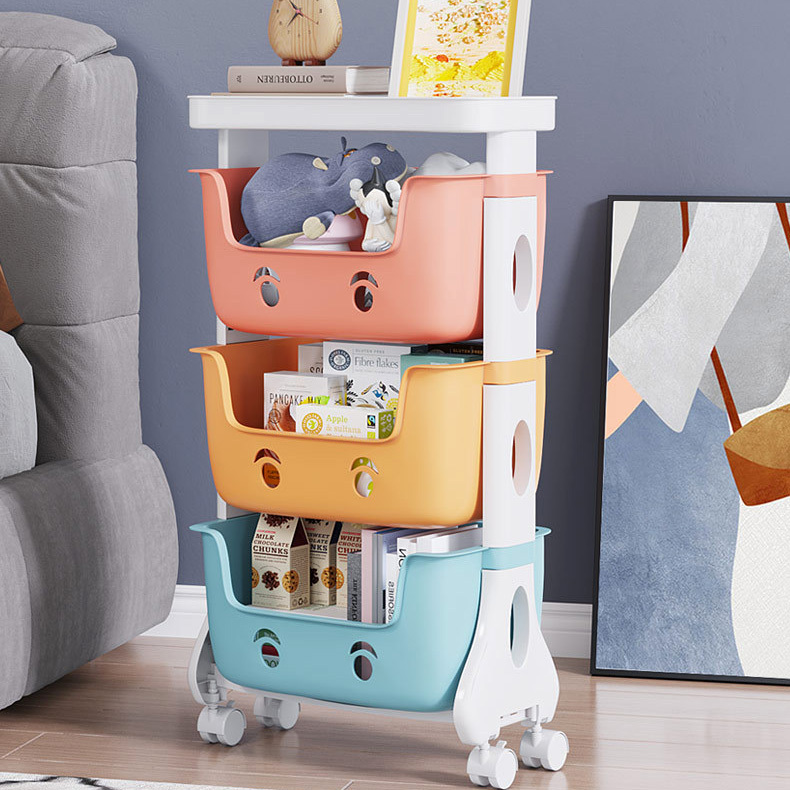 3-Tier Adorable Toy Shelf Organiser Trolley Storage Baskets with Wheels
