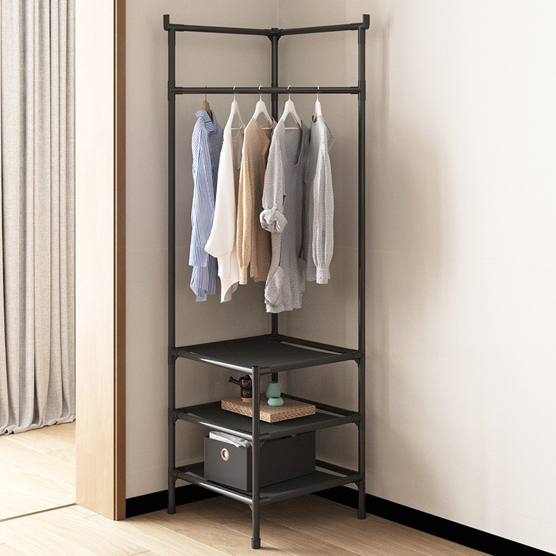 Tall Corner Wardrobe Clothes Hanger Coat Stand Hanging Rail Storage Shelve with Shoe Rack