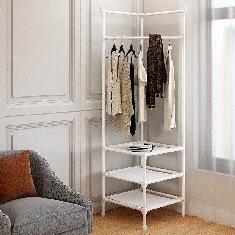 Tall Corner Wardrobe Clothes Hanger Coat Stand Hanging Rail Storage Shelve with Shoe Rack