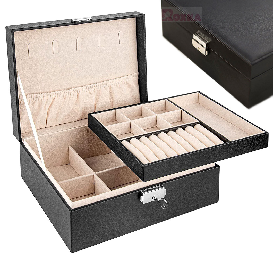 Deluxe PU Leather Jewellery Box Storage Case Organiser (Black)