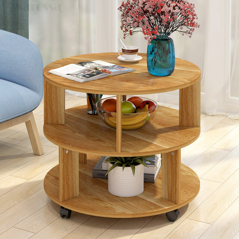 Deluxe Wooden Coffee Table Computer Desk, Round Wood Coffee Table On Wheels