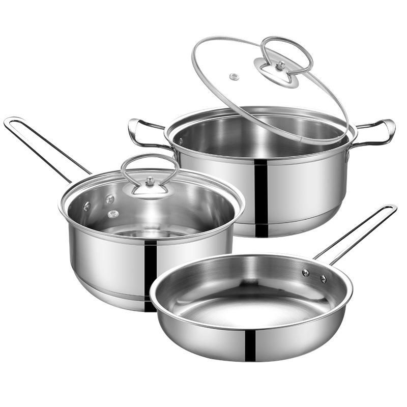 3-Piece Stainless Steel Kitchen Cookware Pots Pan Set 
