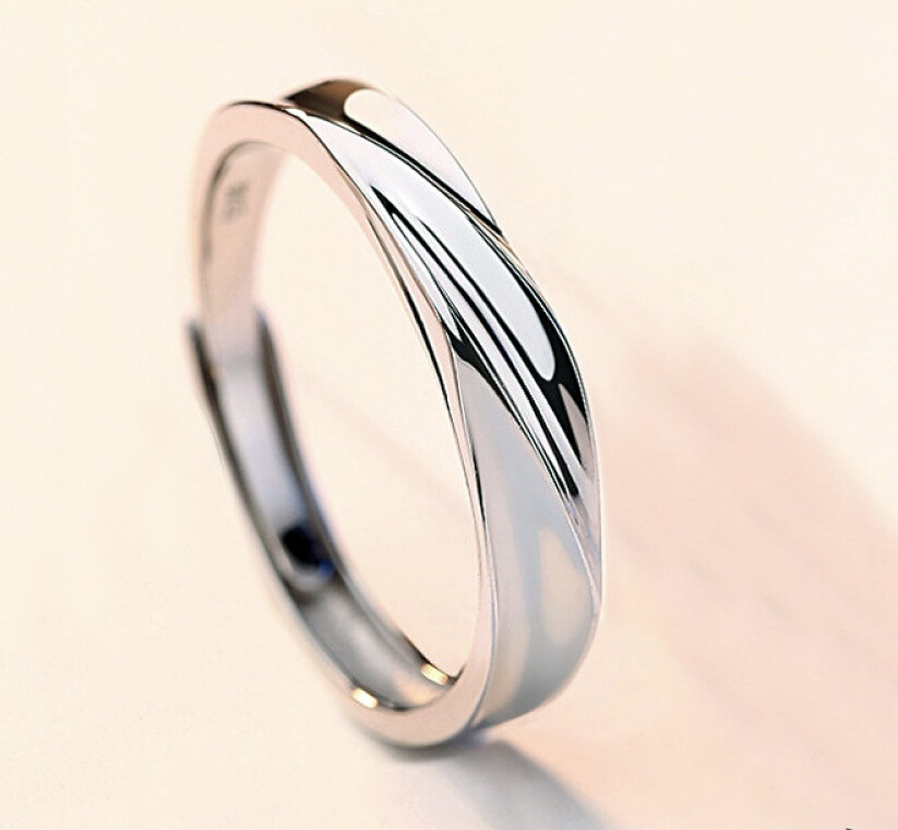 S925 Sterling Silver Concave-convex Soft Curves Wedding Engagement Ring (Gents)
