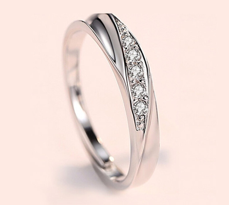 S925 Sterling Silver Concave-convex CZ Diamond Wedding Engagement Ring (Ladies)