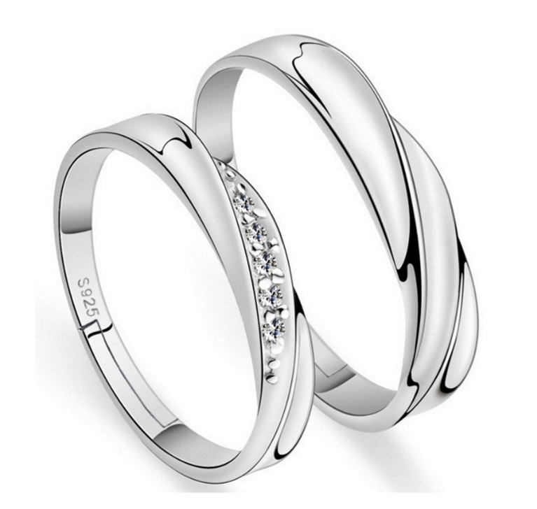 2 PC Set 925 Sterling Silver Soft Curves Wedding Rings (Couple Collection)