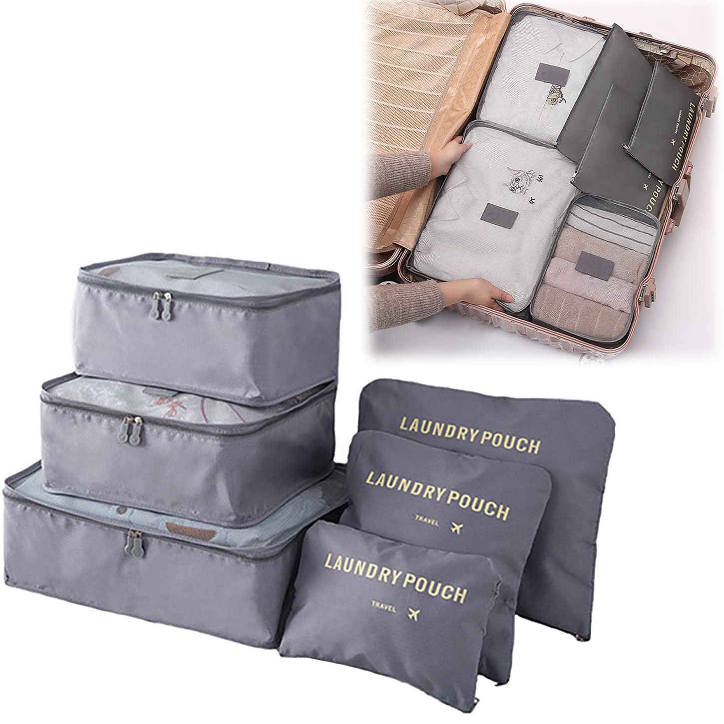 6 PCS Bags In Bag Foldable Travel Organiser Set (Grey)
