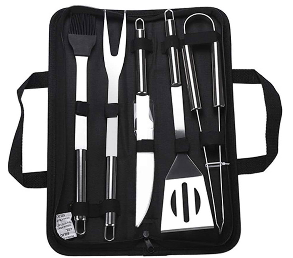 6PC BBQ Kit Stainless Steel Kitchen Cooking Barbecue Utensil Set with Bag