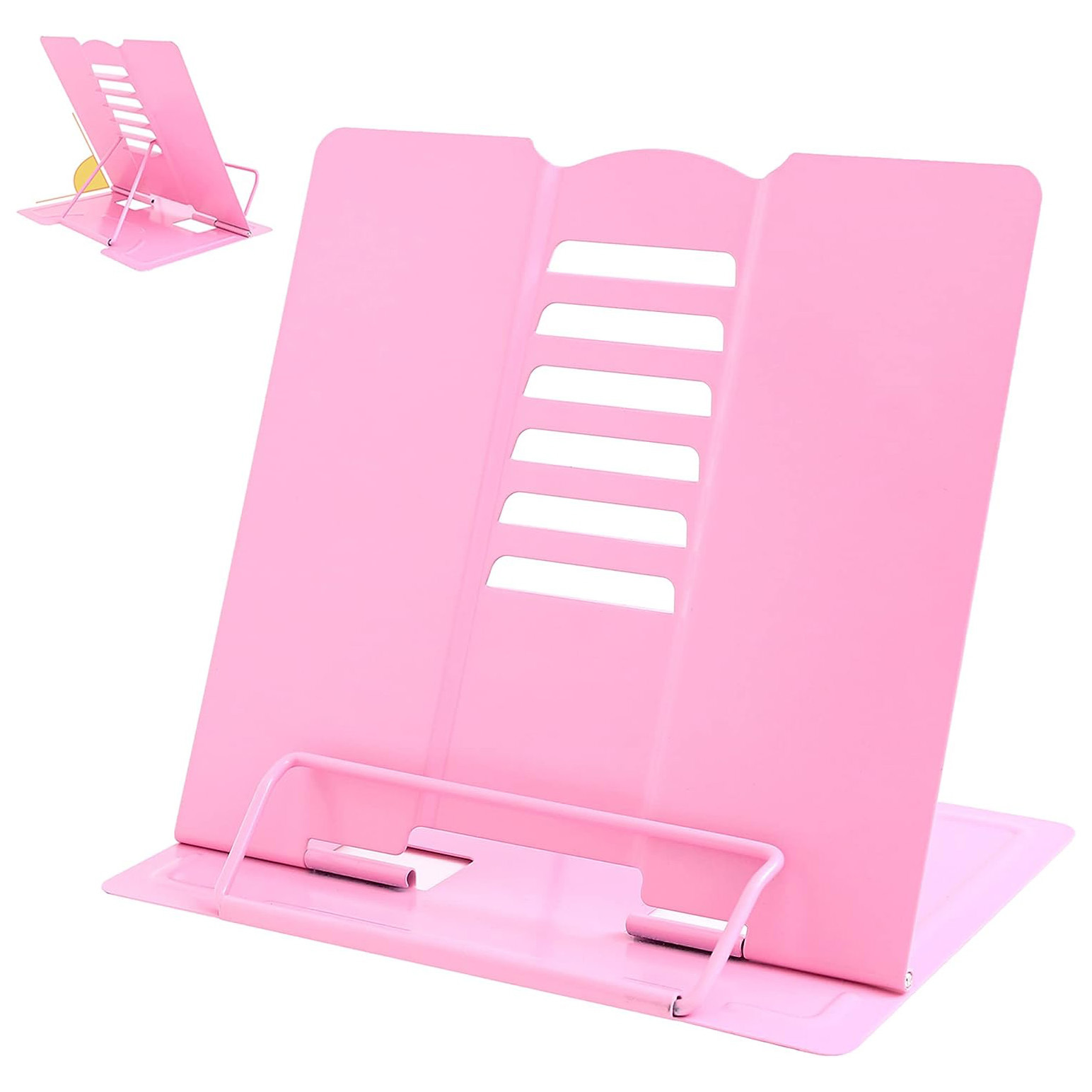 Adjustable Book Stand Portable Reading Rest Metal Holder (Pink)
