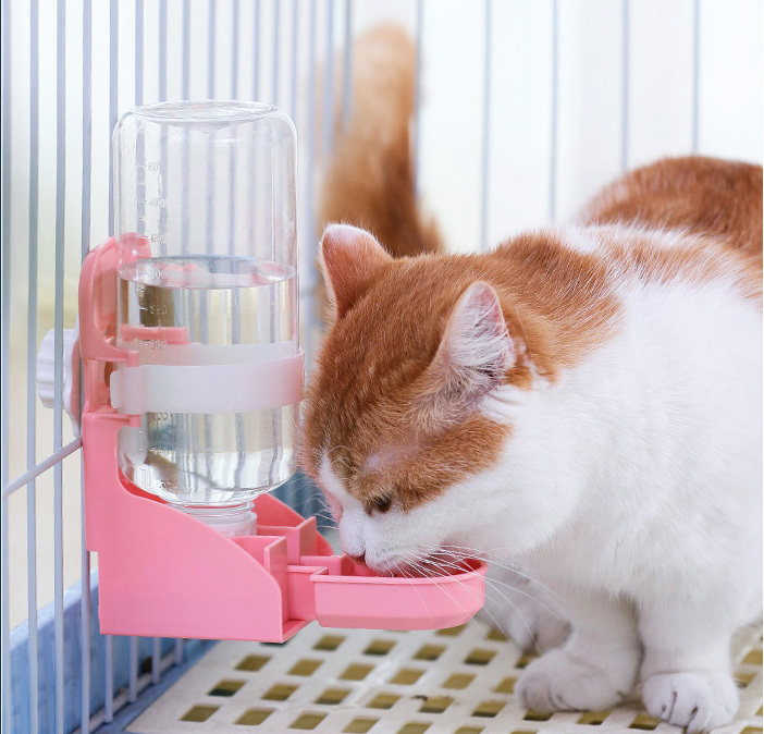 Pet Water Gravity Dispenser Bottle Feeder Station (Pink)
