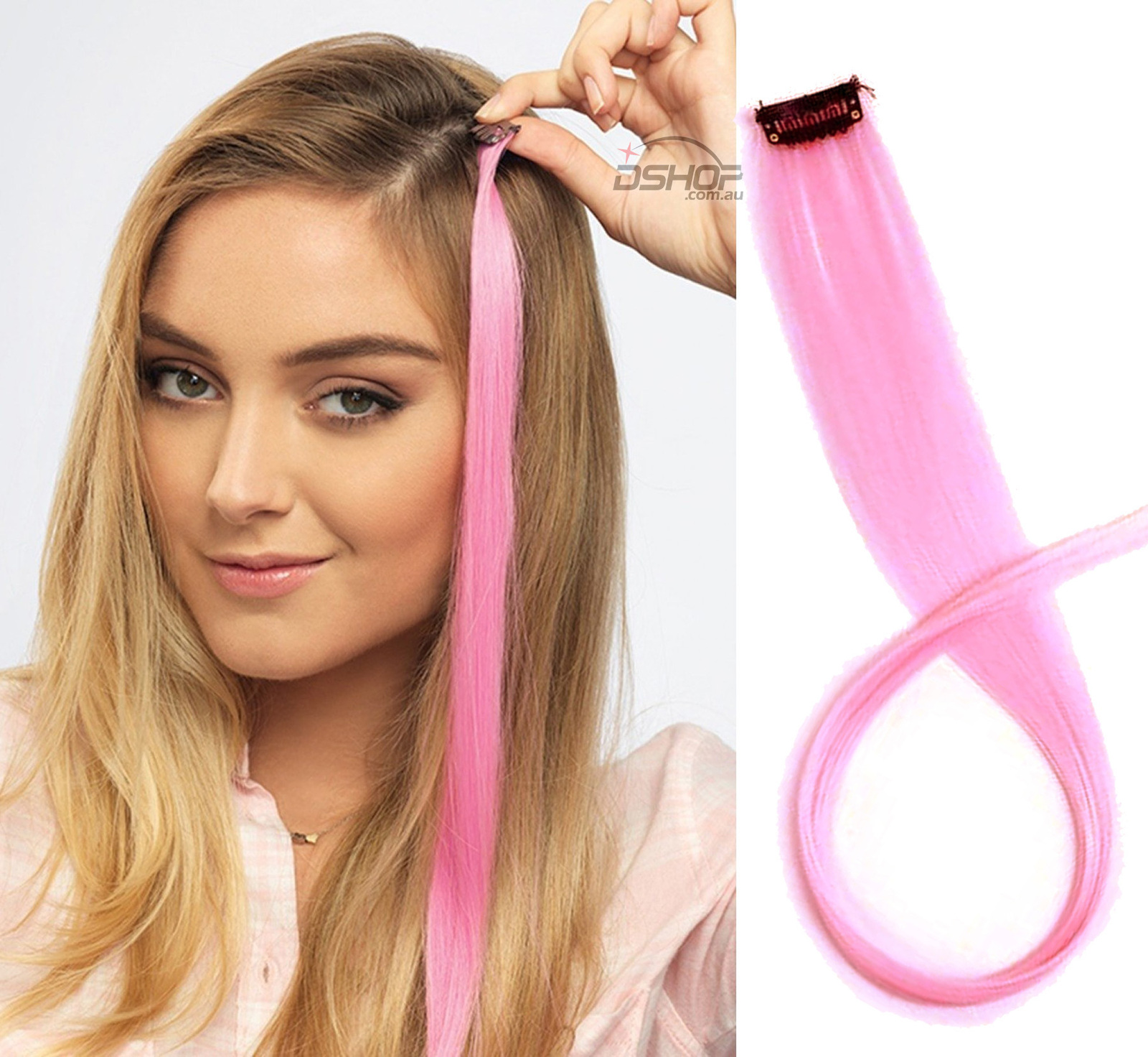 Instant Clip In Hair Extension Highlight (Candy Pink)