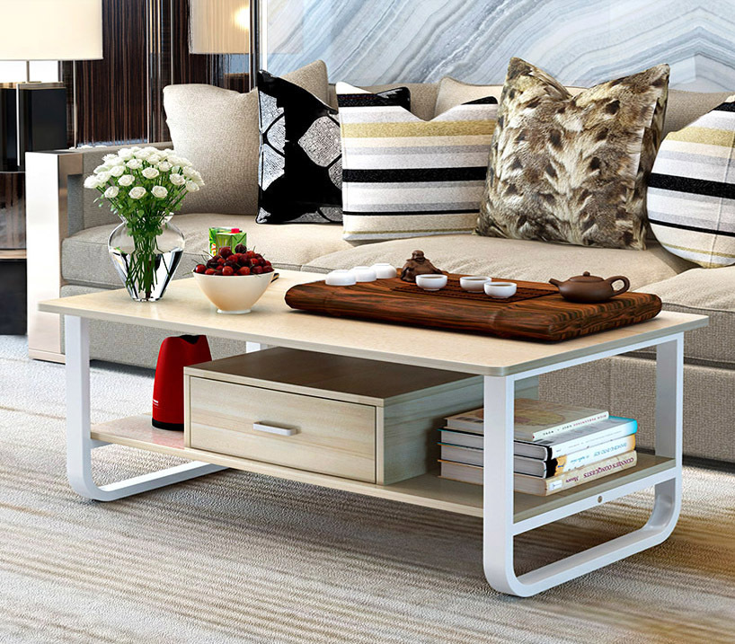 Serenity Wood & Steel Coffee Table (White & Oak)