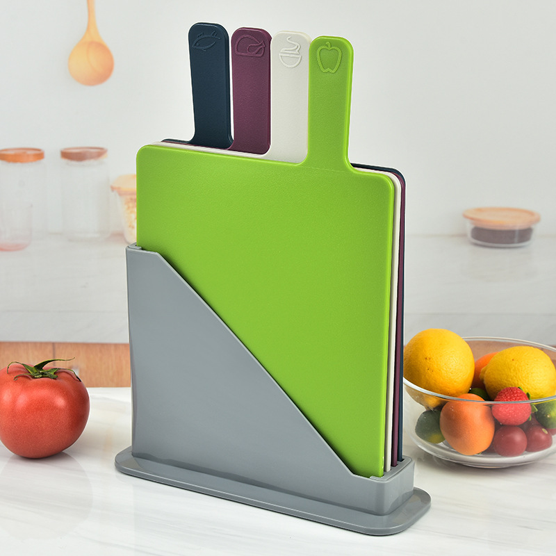 4-Piece Set Colour Coded Chopping Cutting Boards with Stand