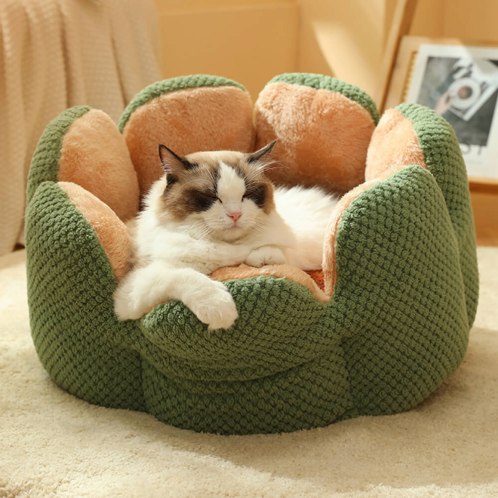 Cactus Flower Petal Shaped Pet Bed Comfy Cat Dog Nest (Green, 40cm)