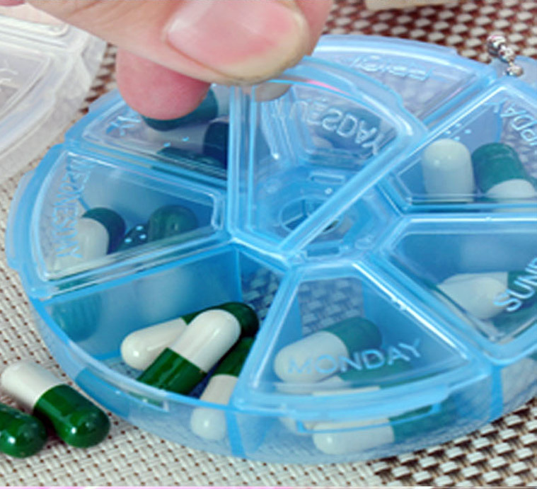 Blue 7 Day Pill Organizer Storage Box Medication Holder