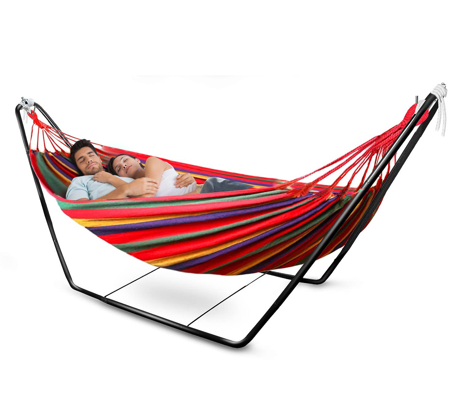 Deluxe Double Hammock and Premium Steel Stand Combo Set (Red)