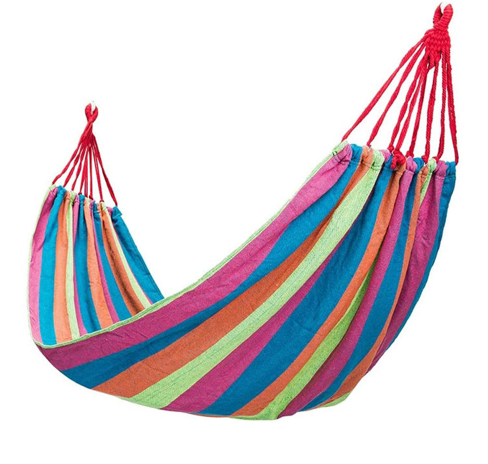 DOUBLE Large 2-Person Cotton Hammock with Bag (Pink Orange Blue Green Stripes)