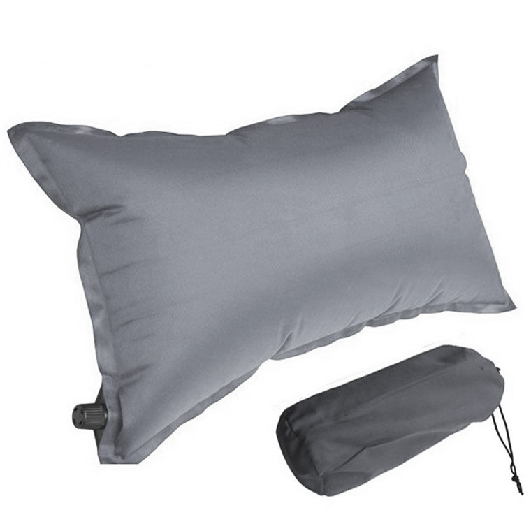 Premium Padded Inflatable Self-Inflating Travel Pillow with Bag (Grey)