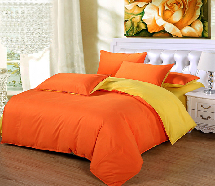 Luxe Home 4 Piece Quilt Cover Bedding Set (Hot Orange & Yellow) - Single Size