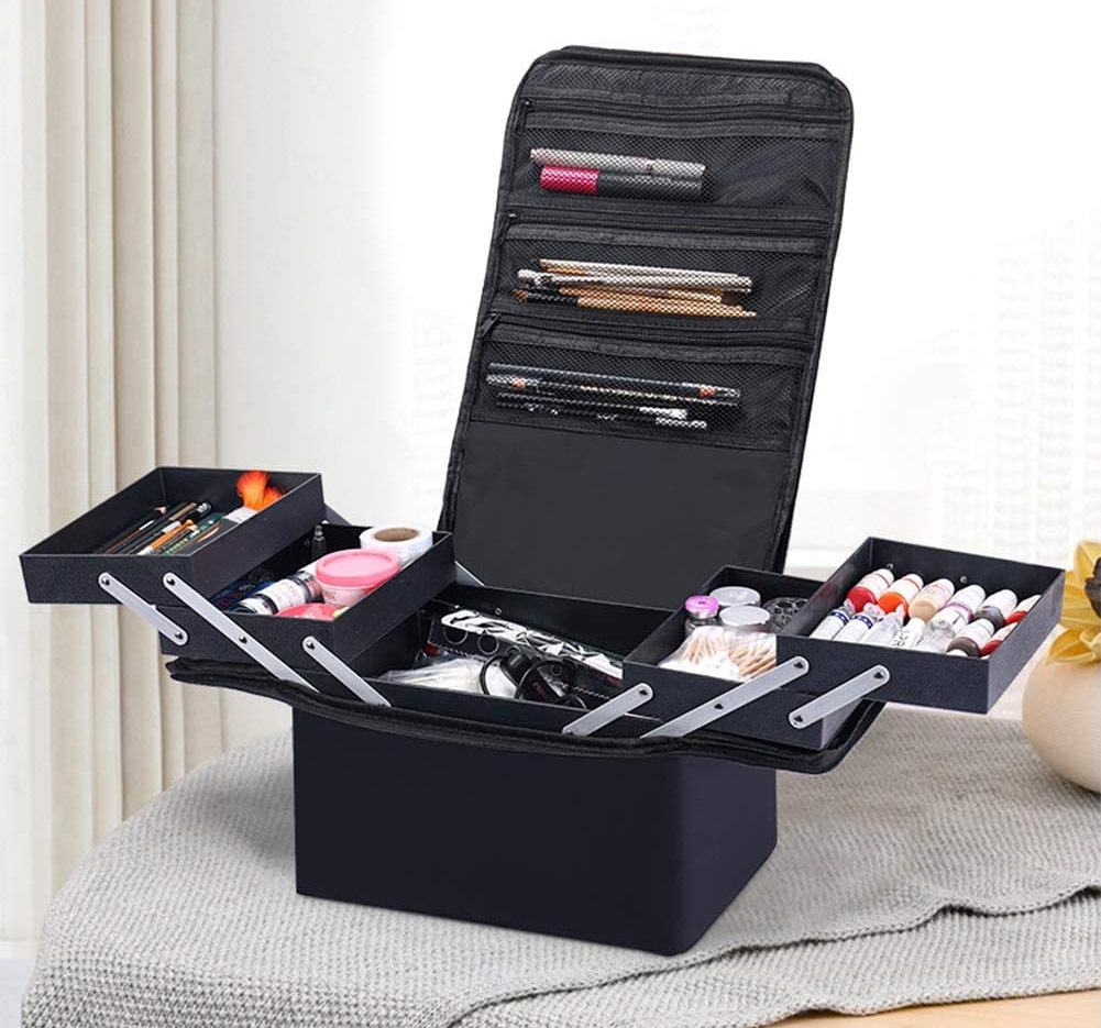 Professional Portable Folding Beauty Case Makeup Bag Cosmetics Box Travel Organizer