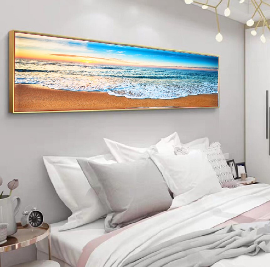 Beach Painting Framed Long Canvas Wall Art - 100cm x 30cm